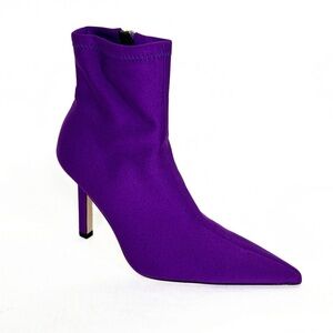 NEW Good American Purple Neoprene Stiletto High Heel Zip Designer Ankle Bootie